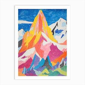 Masherbrum Pakistan 1 Colourful Mountain Illustration Art Print