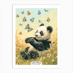 Giant Panda Cub Playing With Butterflies Poster 4 Art Print