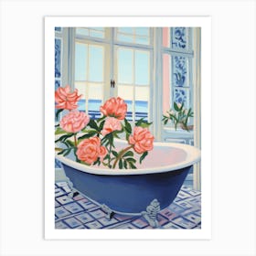 A Bathtube Full Of Peony In A Bathroom 4 Art Print