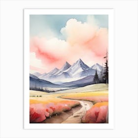 Tranquil Mountains In Minimalist Watercolor Vertical Composition 6 Art Print