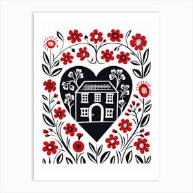 Heart And Home Red & Black Art Print