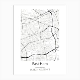 East Ham,United Kingdom Minimalist Map Art Print