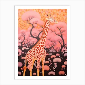 Abstract Giraffe Orange & Pink Portrait 5 Art Print