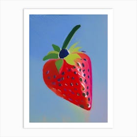 A Single Strawberry, Fruit, Colourful Brushstroke Painting Art Print