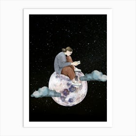 Girl On The Moon Art Print