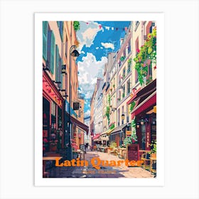 Latin Quarter Of Paris Market Street Art Illustration Art Print