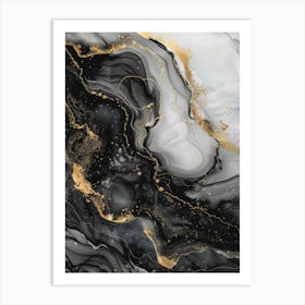 Abstract Black And Gold Marble Painting 1 Art Print