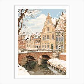 Vintage Winter Illustration Bruges Belgium 2 Art Print