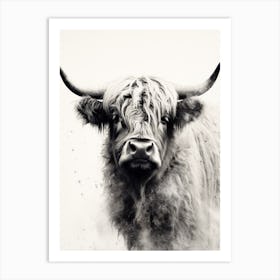 Black & White Ink Painting Of Highland Cow 6 Art Print