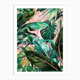 Tropical Leaves On Pink Background Art Print