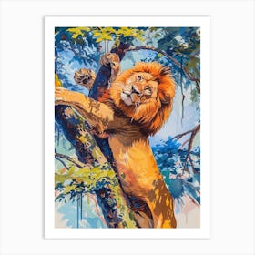 Masai Lion Climbing A Tree Fauvist Painting 2 Art Print