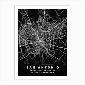 San Antonio Texas USA Black Map Poster