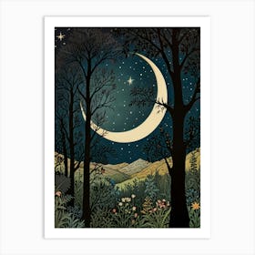 Moon And Stars Style William Morris Art Print 1 Art Print