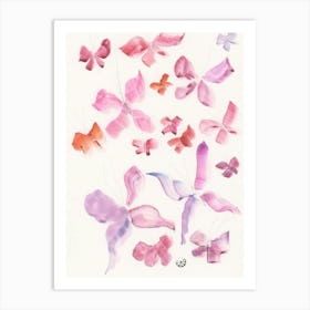 Pink Red Magenra Butterflies - minimal hand painted abstract verticla living room Art Print