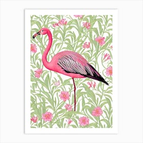 Greater Flamingo William Morris Style Bird Art Print