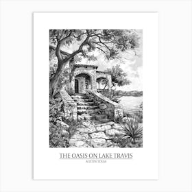 The Oasis On Lake Travis Austin Texas Black And White Drawing 4 Poster Art Print