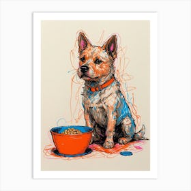 Dog With Bowl Of Food 1 Art Print