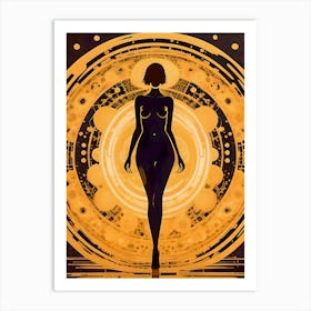 Nude Woman In A Golden Circle Art Print