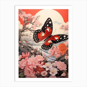 Butterflies By The River Japanese Style Painting 6 Art Print