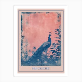 Peacock In The Meadow Cyanotype Inspired 4 Poster Art Print