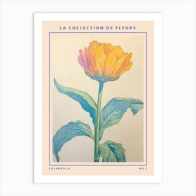 Calendula French Flower Botanical Poster Art Print