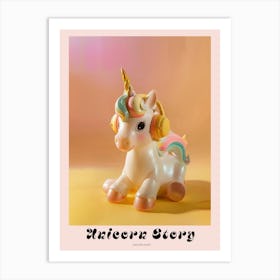 Toy Unicorn Listening To Music With Headphones Pastel Yellow Poster Art Print