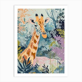 Cute Illustration Of A Giraffe In The Plants 5 Art Print