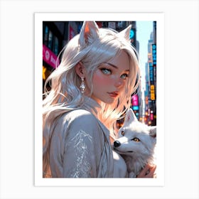 Anime Girl With A Fox Art Print