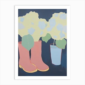 A Painting Of Cowboy Boots With White Flowers, Pop Art Style 11 Art Print