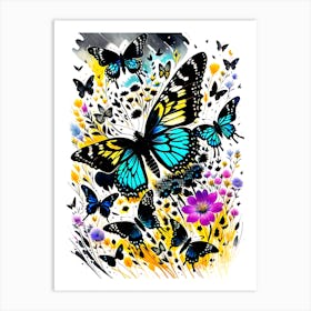 Butterflies And Flowers Art Print