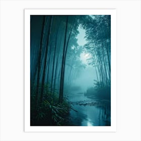 A Top Notch 8k Cinematic View Of A Dense Bamboo Forest Submerged In The Midnight Fog The Starlit Sk Art Print