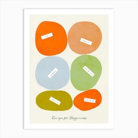 Mid-Mod Minimal Bold Pastel Pebbles –  Recipe for Happiness Art Print