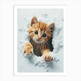 Cute Kitten Cat Peeking From Snow 9 Art Print