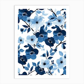 Blue And White Floral Pattern 15 Art Print