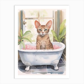 Peterbald Cat In Bathtub Botanical Bathroom 2 Art Print