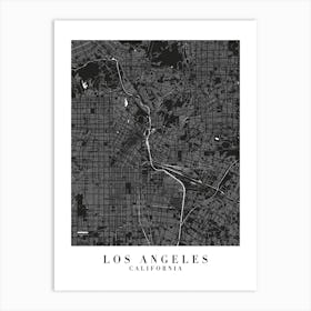 Los Angeles California Minimal Black Mono Street Map  Art Print