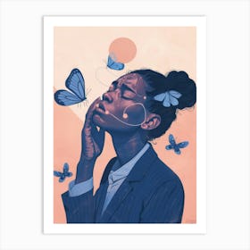 Woman With Butterflies On Her Face Art Print