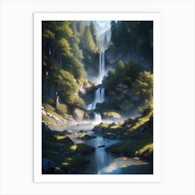 Forest waterfall in the alps #6 - Oil Painting Art Print