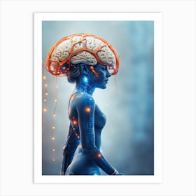 Woman With A Brain Art Print