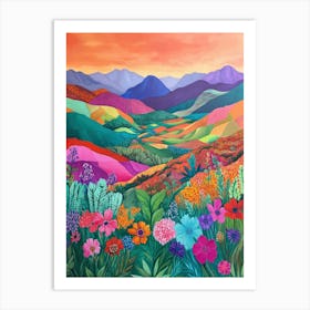 Colorful Landscape With Mountain and Flowers 10 Art Print