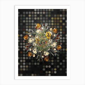 Vintage Calophaca Wolgarica Flower Wreath on Dot Bokeh Pattern Art Print