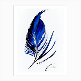 Quill And Ink 1 Symbol Blue And White Line Drawing Art Print