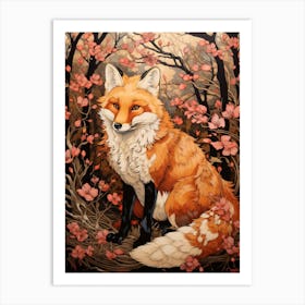 Fox Animal Drawing In The Style Of Ukiyo E 2 Art Print