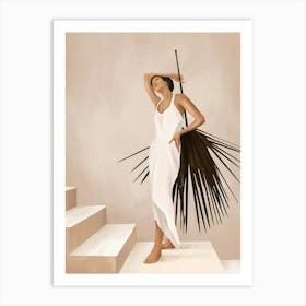 Minimal Woman with a Palm Leaf Art Print