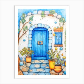 Greece Blue Door 1 Art Print