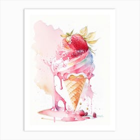Strawberry Ice Cream, Dessert, Food Storybook Watercolours Art Print