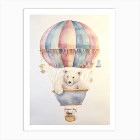 Baby Polar Bear 2 In A Hot Air Balloon Art Print