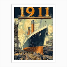 Aihrgdesign A Vintage Engineering Poster Showing The Titanic 1 Art Print