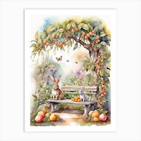 OLD STONE BENCH GARDEN Art Print