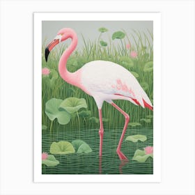 Ohara Koson Inspired Bird Painting Greater Flamingo 3 Art Print